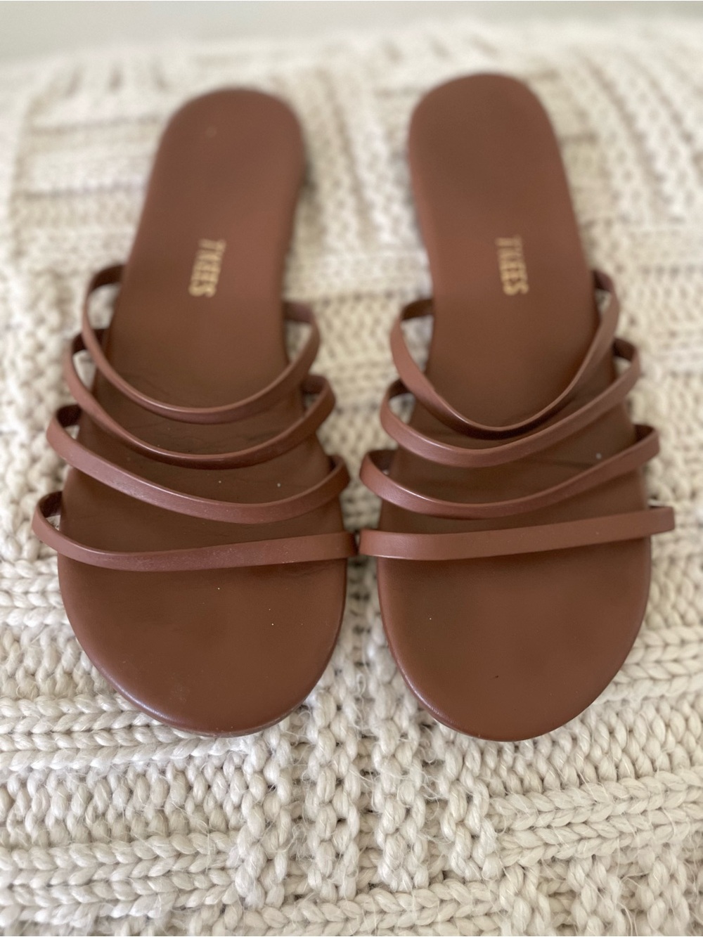 TKEES Sienna Strappy Slide Sandals Size 8 Brown Leather - Picture 5 of 6